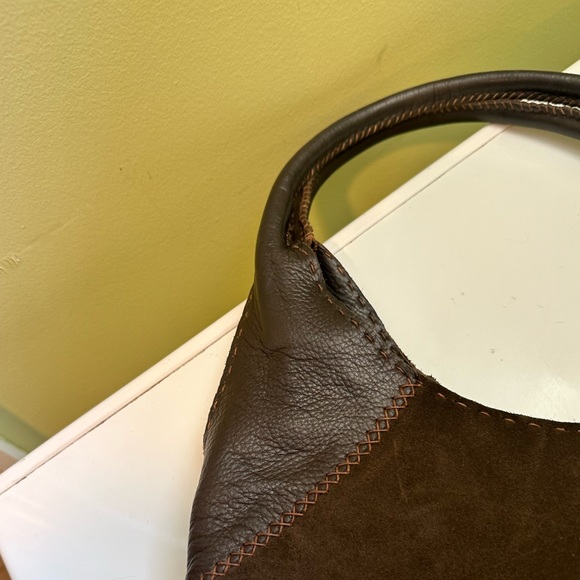 Carla Mancini vintage brown suede w/ leather handles & leather top sides see pic - Picture 4 of 8